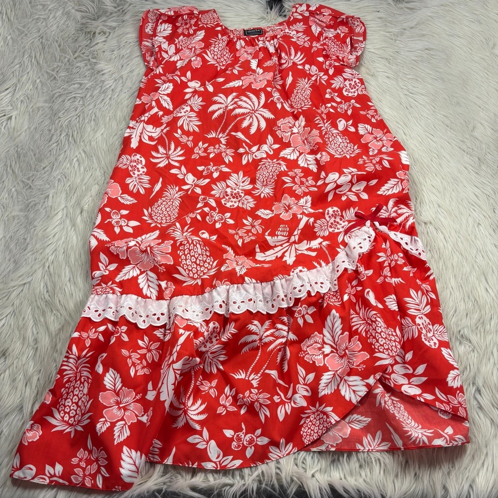 Vintage‎ Janem Honolulu Women's XL Red Tropical Floral Dress Muumuu Hawaiian